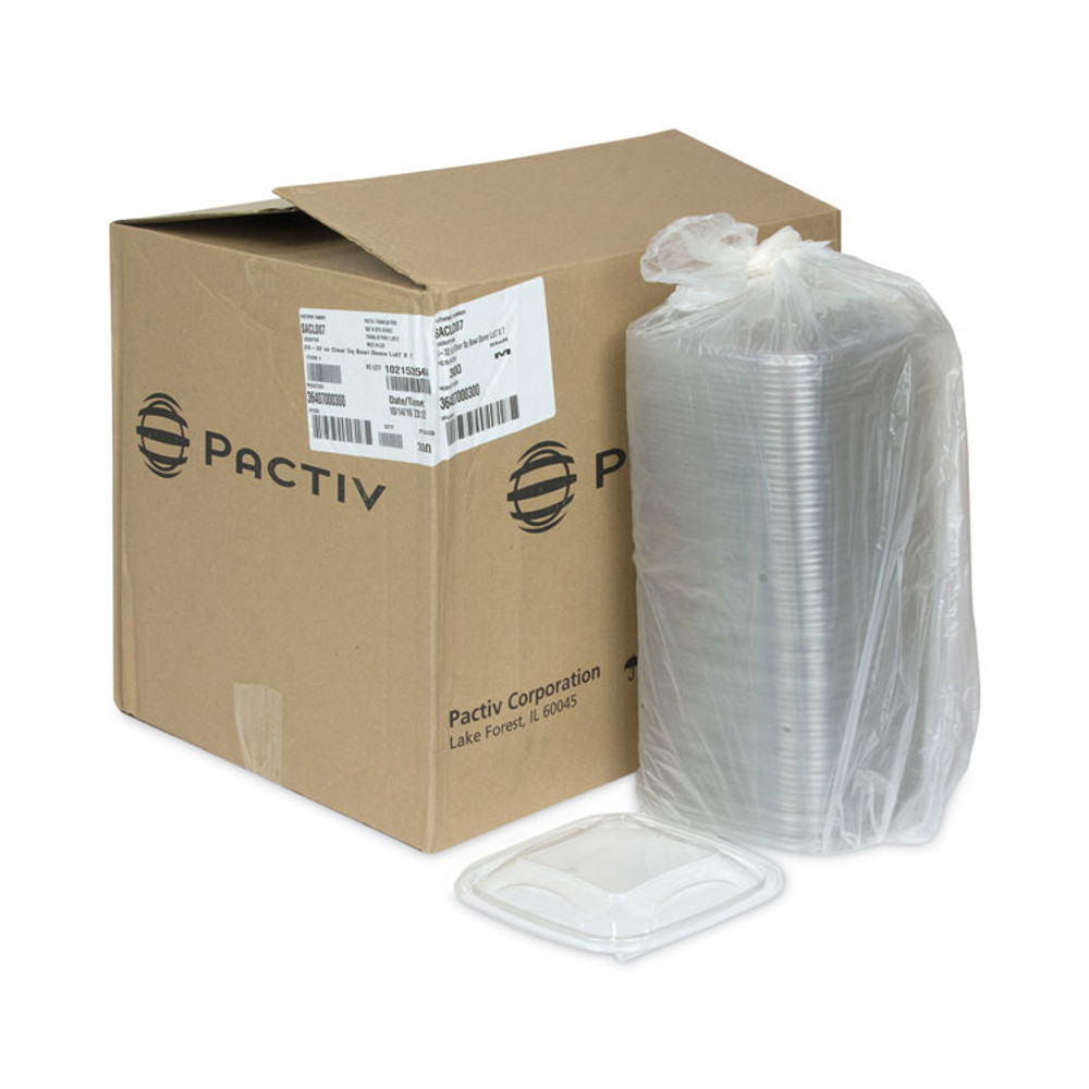 PACTIV EVERGREEN CORPORATION SACLD07 EarthChoice Recycled PET Container Lid, For 24-32 oz Container Bases, 7.38 x 7.38 x 0.82, Clear, Plastic, 300/Carton