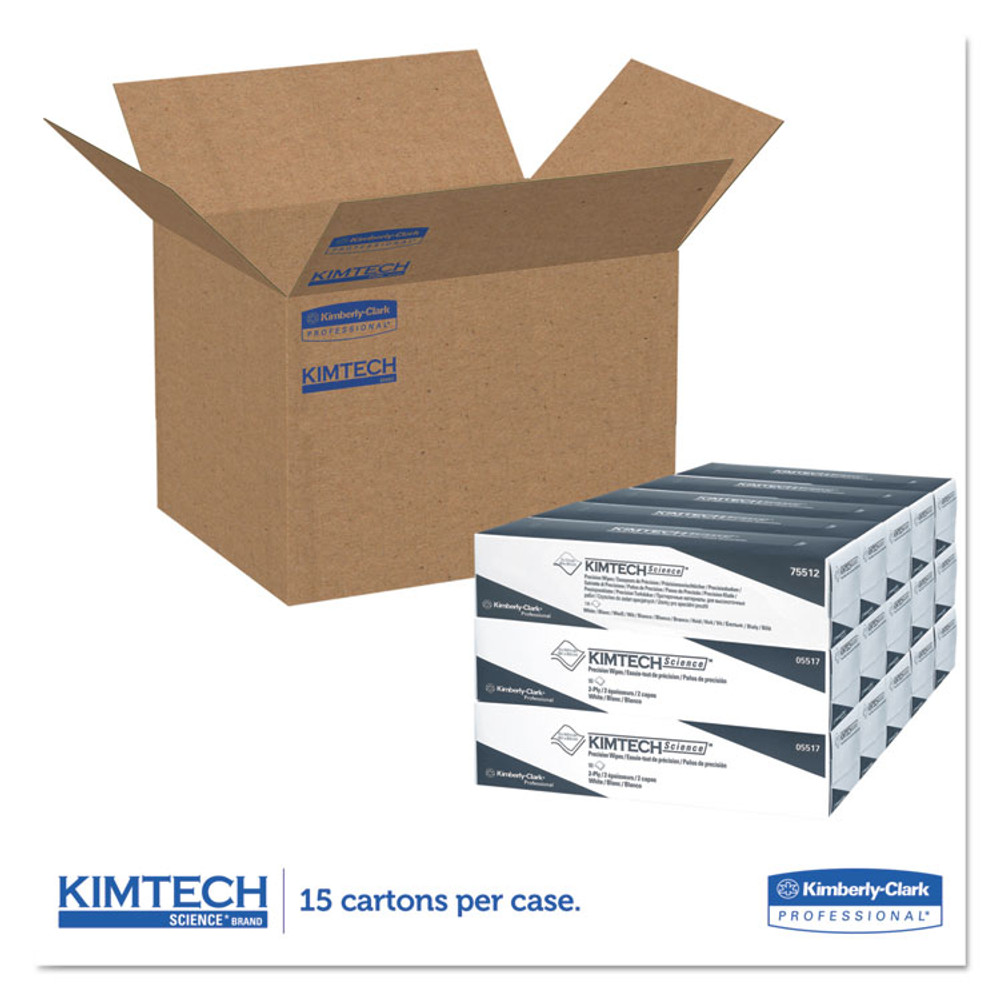 KIMBERLY CLARK Kimtech™ 05517 Precision Wipers, POP-UP Box, 2-Ply, 14.7 x 16.6, Unscented, White, 92/Box, 15 Boxes/Carton