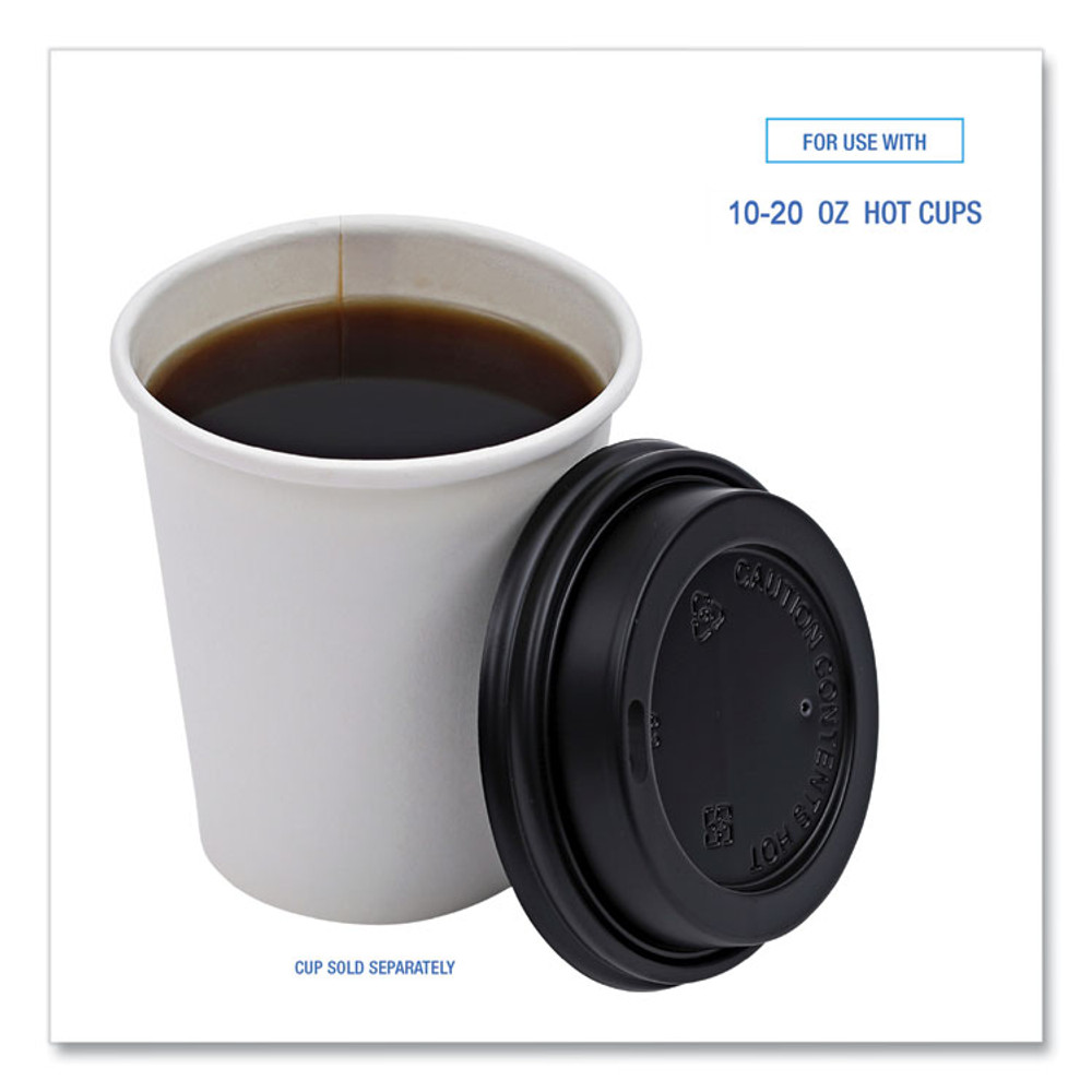 BOARDWALK HOTBL1020 Hot Cup Lids, Fits 10 oz to 20 oz Hot Cups, Black, 1,000/Carton