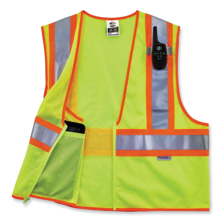 TENACIOUS HOLDINGS, INC. ergodyne® 21327 GloWear 8230Z Class 2 Two-Tone Mesh Zipper Vest, Polyester, 2X-Large/3X-Large, Lime