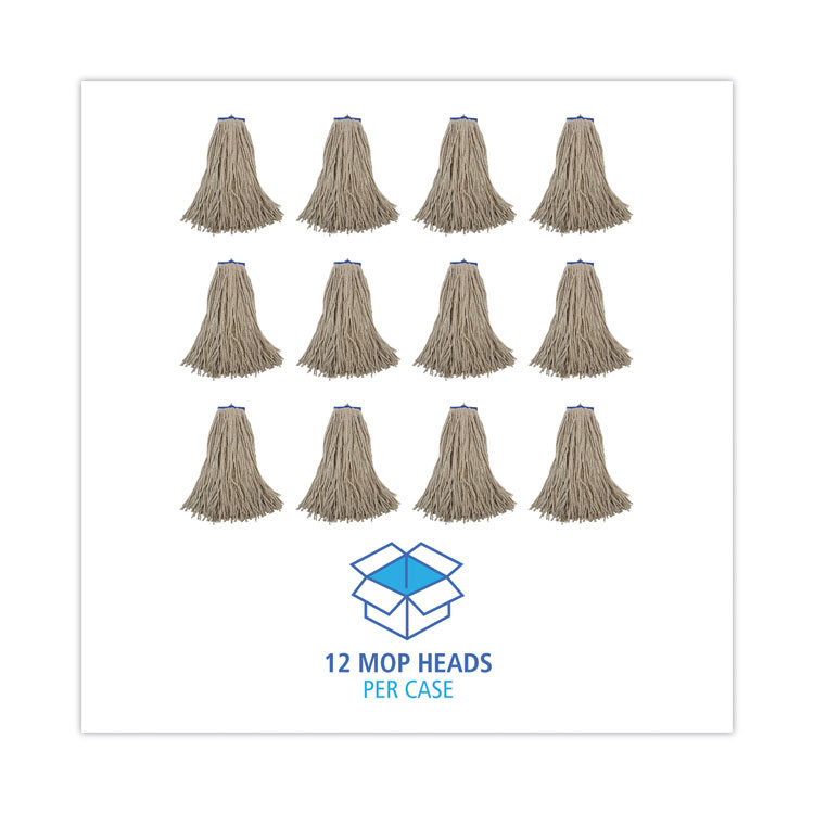 BOARDWALK 724CCT Cut-End Lie-Flat Wet Mop Head, Cotton, 24 oz, White, 12/Carton