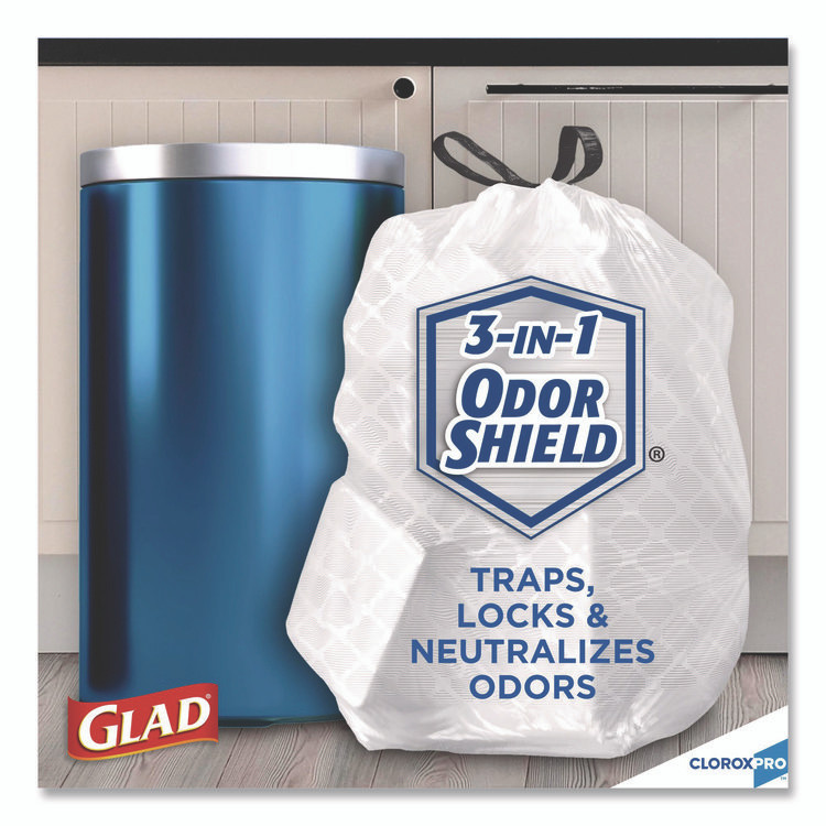 CLOROX SALES CO. Glad® 78526CT CloroxPro ForceFlex Tall Kitchen Drawstring Trash Bags, 13 gal, 24 x 27.38, Gray, 100 Bags/Box, 4 Boxes/Carton