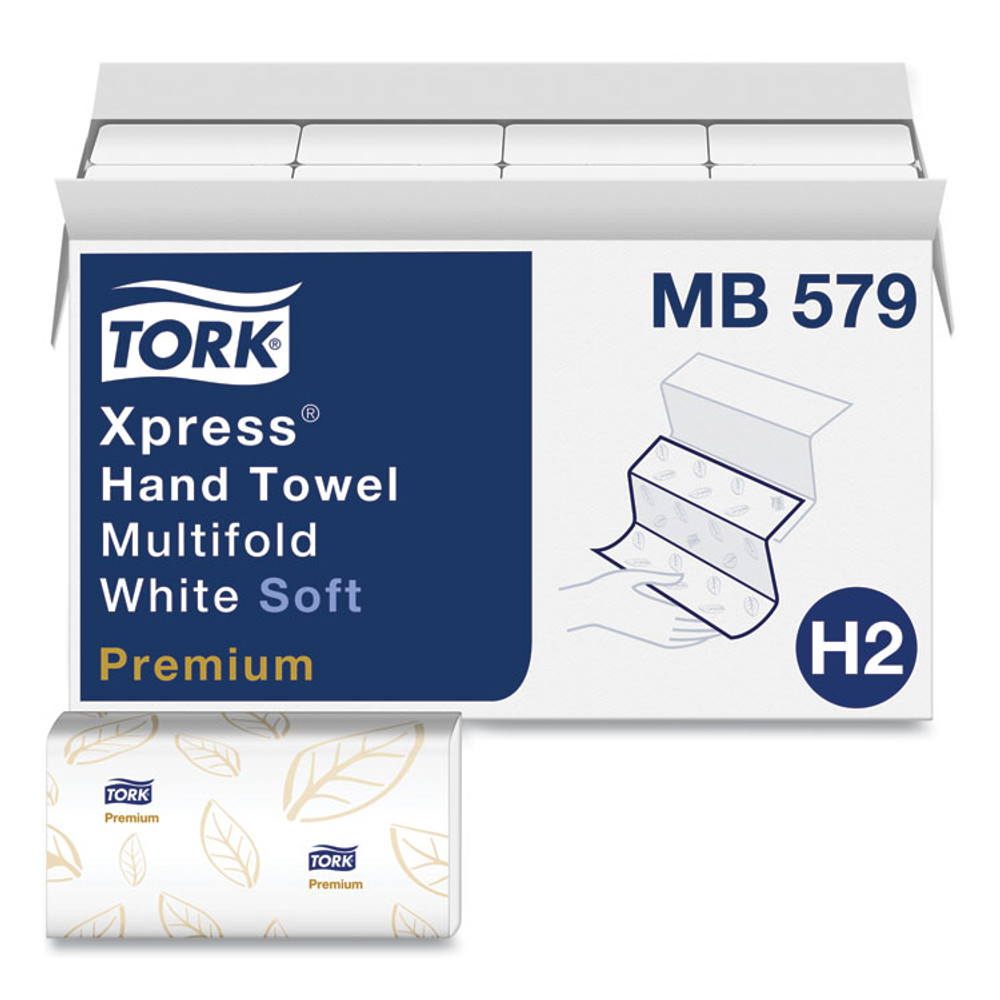 SCA TISSUE Tork® MB579 Premium Soft Xpress 3-Panel Multifold Hand Towels, 2-Ply, 9.13 x 9.5, White with Blue Leaf, 135/Packs, 16 Packs/Carton