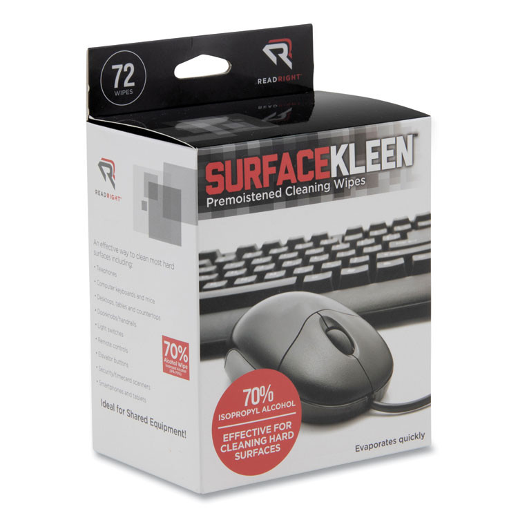 READ/RIGHT RR15109 SurfaceKleen Premoistened Alcohol Cleaning Wipes, 5 x 5, Individual Foil Packets, Unscented, White, 72/Box