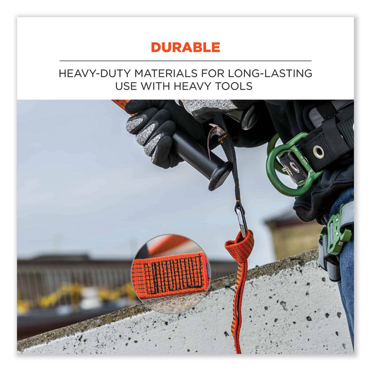 TENACIOUS HOLDINGS, INC. ergodyne® 19148 Squids 3148 Tool Lanyard with XL Carabiner + Threaded Loop, 80 lb Max Working Capacity, 76" Long, Orange/Black