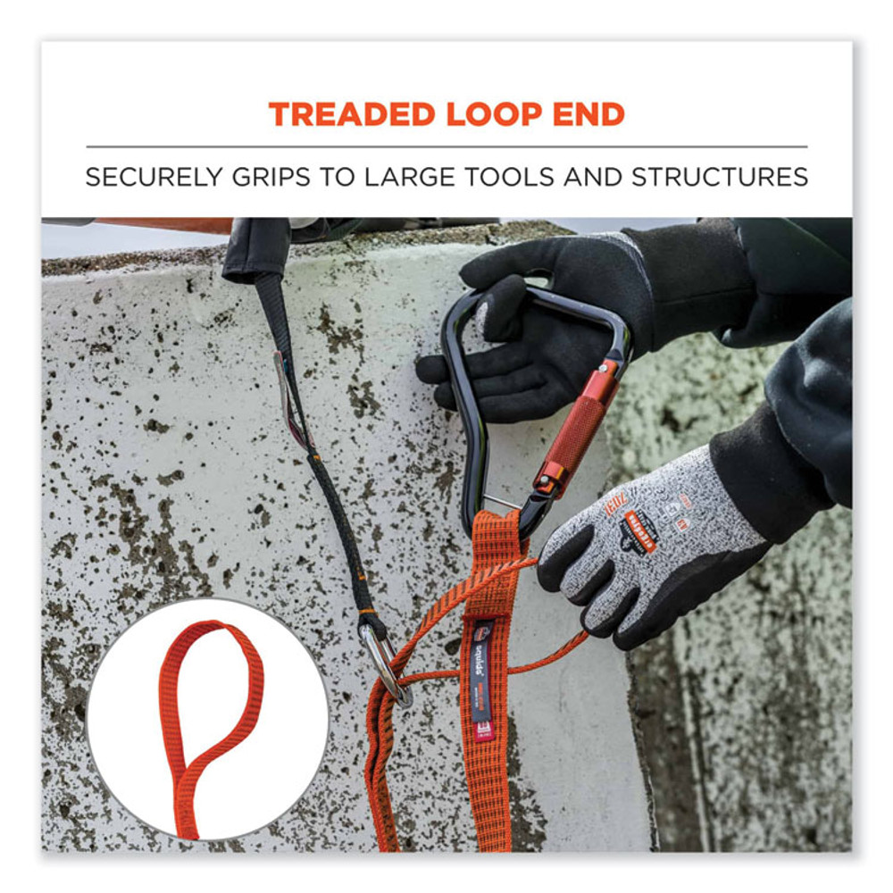 TENACIOUS HOLDINGS, INC. ergodyne® 19148 Squids 3148 Tool Lanyard with XL Carabiner + Threaded Loop, 80 lb Max Working Capacity, 76" Long, Orange/Black