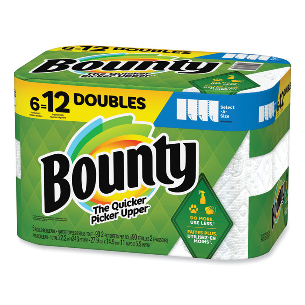 PROCTER & GAMBLE Bounty® 05825 Select-a-Size Kitchen Roll Paper Towels, 2-Ply, 6 x 11, White, 90 Sheets/Double Roll, 6 Rolls/Carton