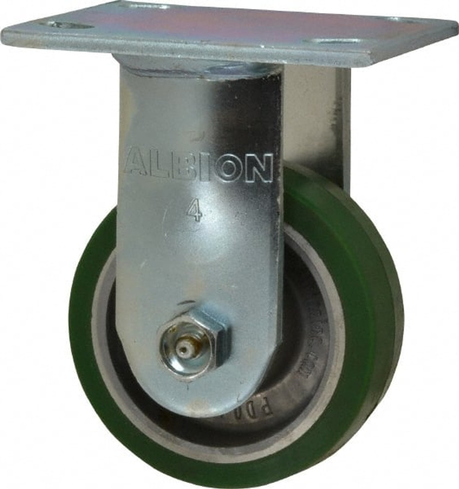 Albion 16PD04101R Rigid Top Plate Caster: Polyurethane, 4" Wheel Dia, 1-1/2" Wheel Width, 600 lb Capacity, 5-5/8" OAH