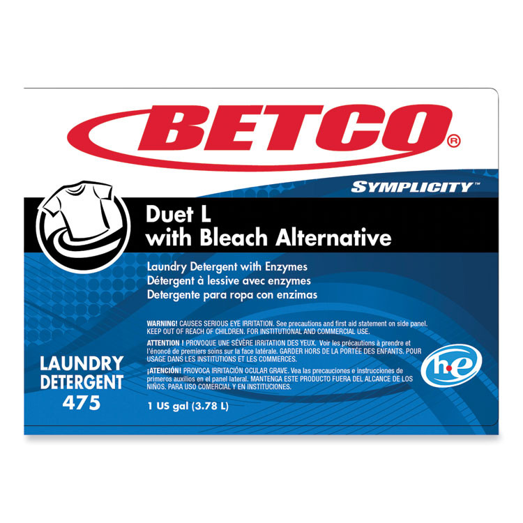 BETCO CORPORATION 4750400 Symplicity Duet L Laundry Detergent, 1 gal, Fresh Scent, 4/Carton