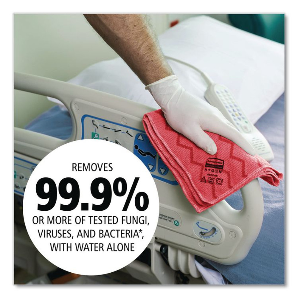 RUBBERMAID COMMERCIAL PROD. Q620 RED HYGEN Microfiber Cleaning Cloths, 16 x 16, Red, 12/Carton