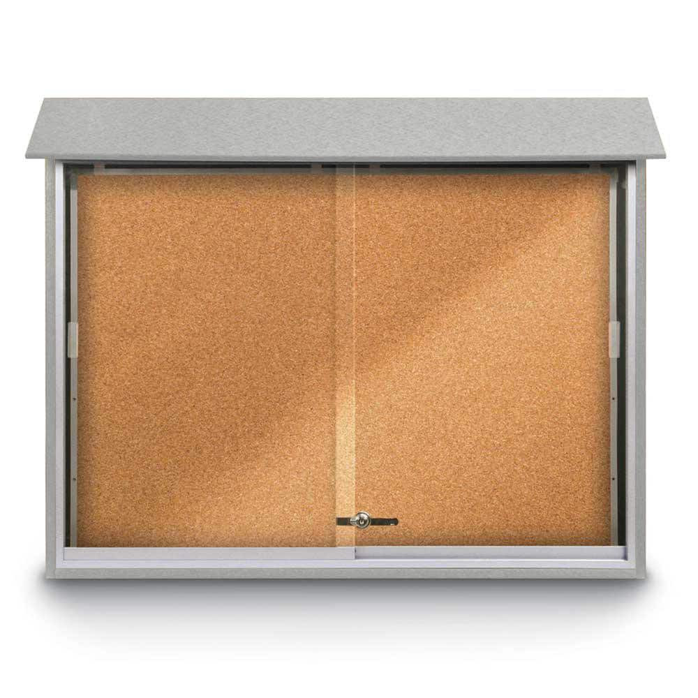 United Visual Products UVMC4536-LTGREY Enclosed Cork Bulletin Board: 45" Wide, 36" High, Cork, Natural Tan