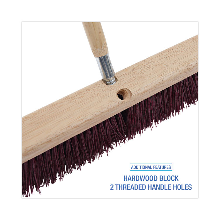 BOARDWALK 20318 Floor Brush Head, 3" Maroon Heavy-Duty Polypropylene Bristles, 18" Brush
