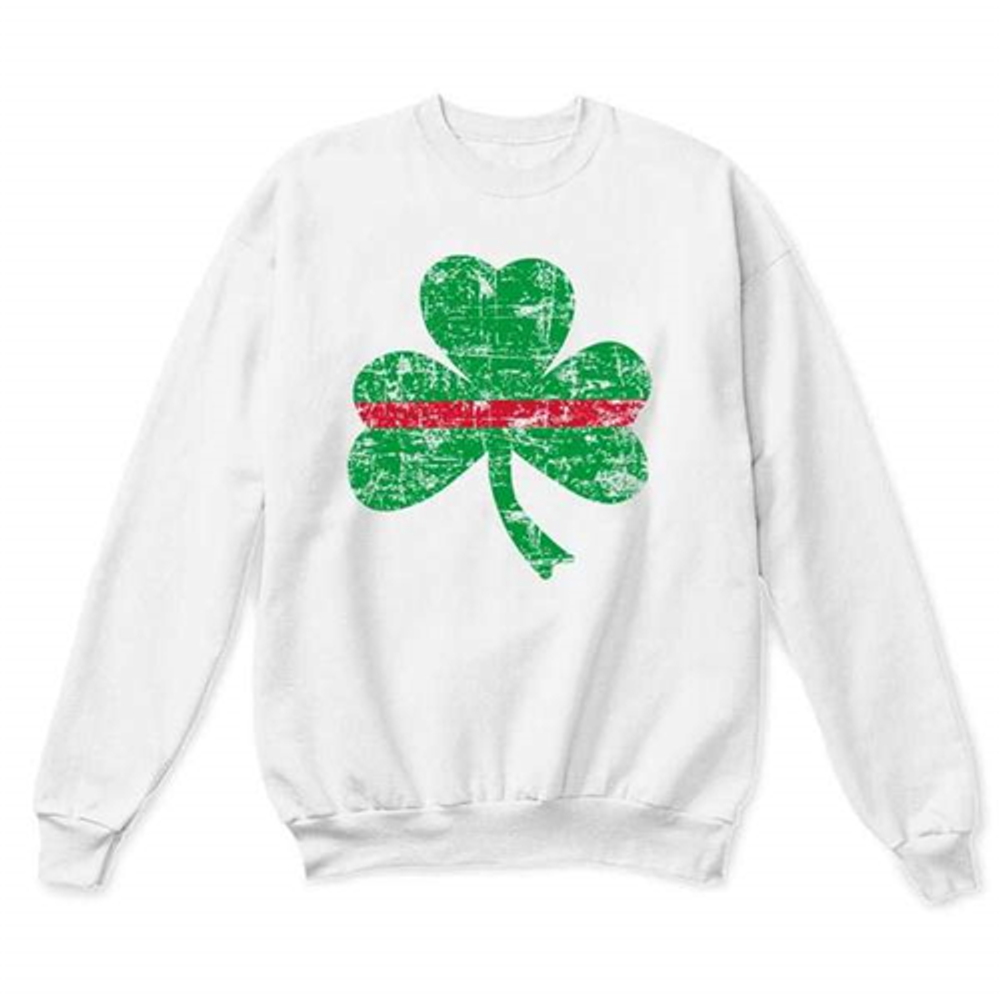 Thin Blue Line STPAT-TRL-CREW-WHITE-LARGE Thin Red Line Crewneck, Shamrock