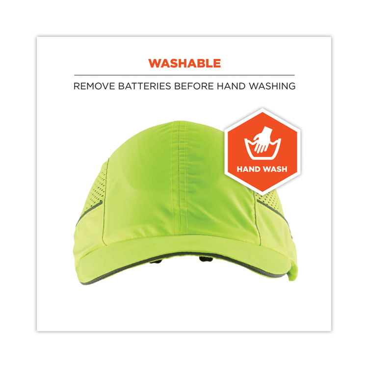TENACIOUS HOLDINGS, INC. ergodyne® 23379 Skullerz 8960 Bump Cap with LED Lighting, Long Brim, Lime Green