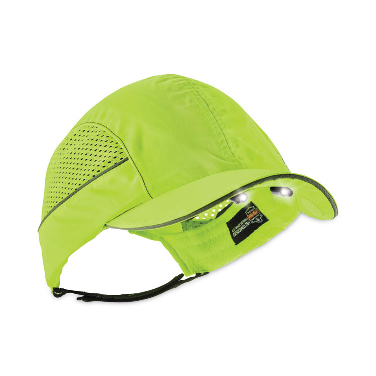 TENACIOUS HOLDINGS, INC. ergodyne® 23379 Skullerz 8960 Bump Cap with LED Lighting, Long Brim, Lime Green