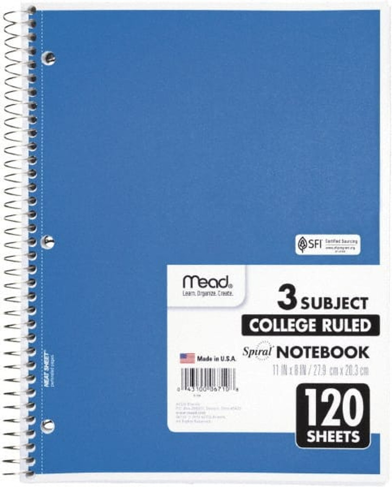 Mead MEA06710 Notebook: 120 Sheets, College Ruled, White Paper