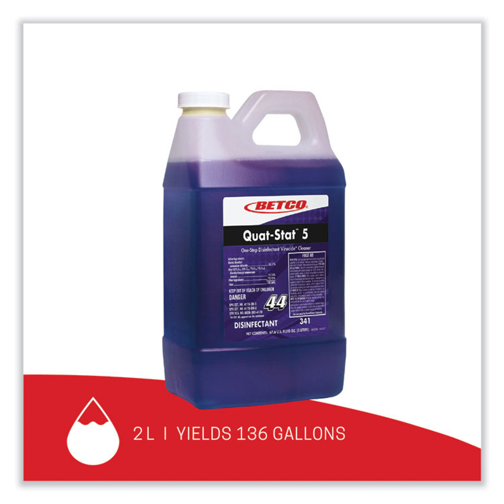 BETCO CORPORATION 3414700 Quat-Stat 5 Disinfectant, Lavender Scent, 2 L Bottle, 4/Carton