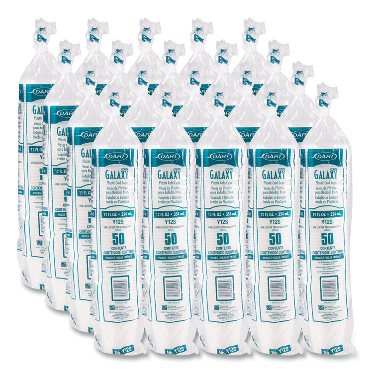 DART Y12S High-Impact Polystyrene Squat Cold Cups, 12 oz, Plastic, Translucent, 50/Sleeve, 20 Sleeves/Carton