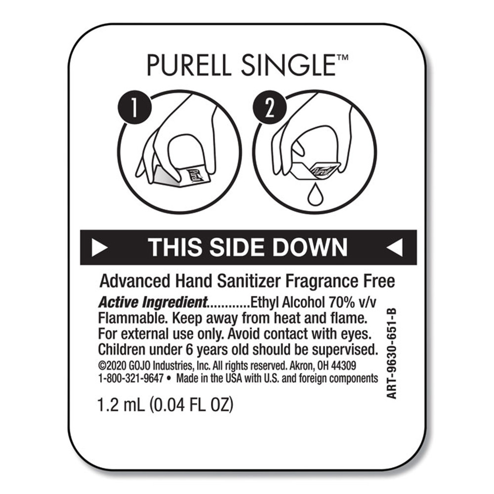 GO-JO INDUSTRIES PURELL® 96302MNS Advanced Hand Sanitizer Single Use, Gel, 1.2 mL, Packet, Fragrance-Free, 2,000/Carton