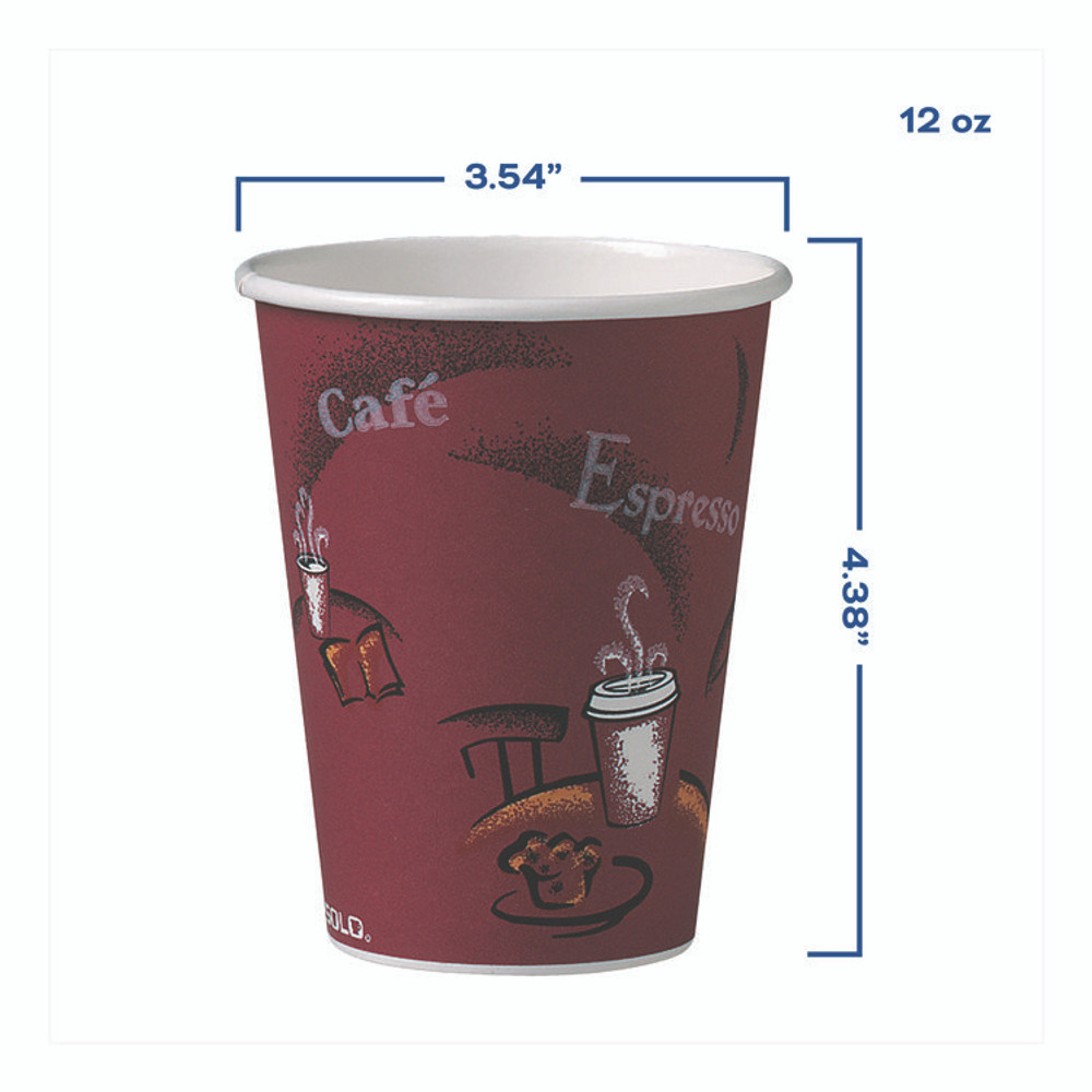 DART SOLO® OF12BI-0041 Paper Hot Drink Cups in Bistro Design, 12 oz, Maroon, 300/Carton
