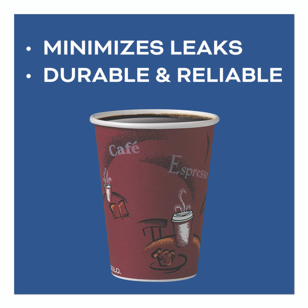DART SOLO® OF12BI-0041 Paper Hot Drink Cups in Bistro Design, 12 oz, Maroon, 300/Carton