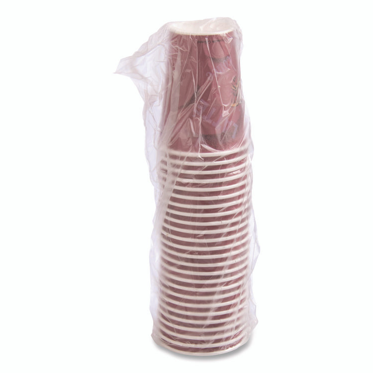 DART SOLO® OF12BI-0041 Paper Hot Drink Cups in Bistro Design, 12 oz, Maroon, 300/Carton