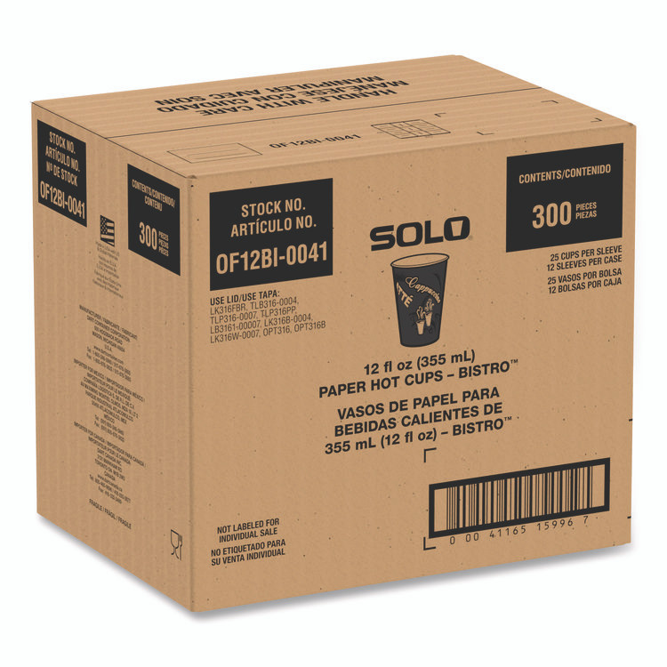 DART SOLO® OF12BI-0041 Paper Hot Drink Cups in Bistro Design, 12 oz, Maroon, 300/Carton