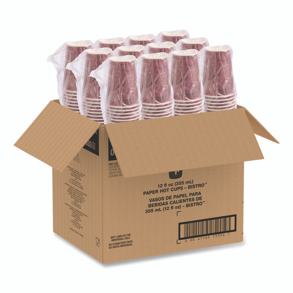 DART SOLO® OF12BI-0041 Paper Hot Drink Cups in Bistro Design, 12 oz, Maroon, 300/Carton