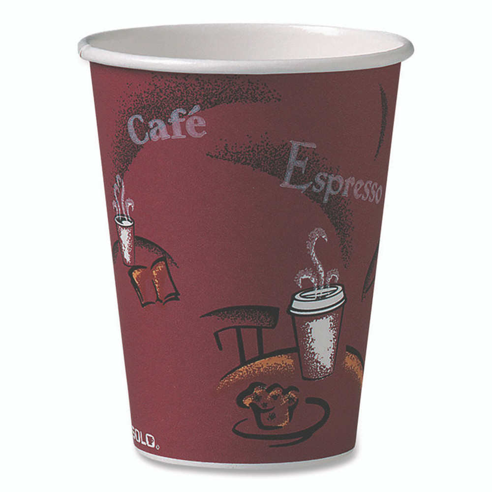 DART SOLO® OF12BI-0041 Paper Hot Drink Cups in Bistro Design, 12 oz, Maroon, 300/Carton
