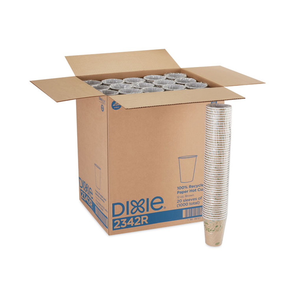 GEORGIA PACIFIC Dixie® 2342R EcoSmart Recycled Fiber Hot/Cold Cups, 12 oz, Paper, Kraft/Green, 50/Sleeve, 20 Sleeves/Carton