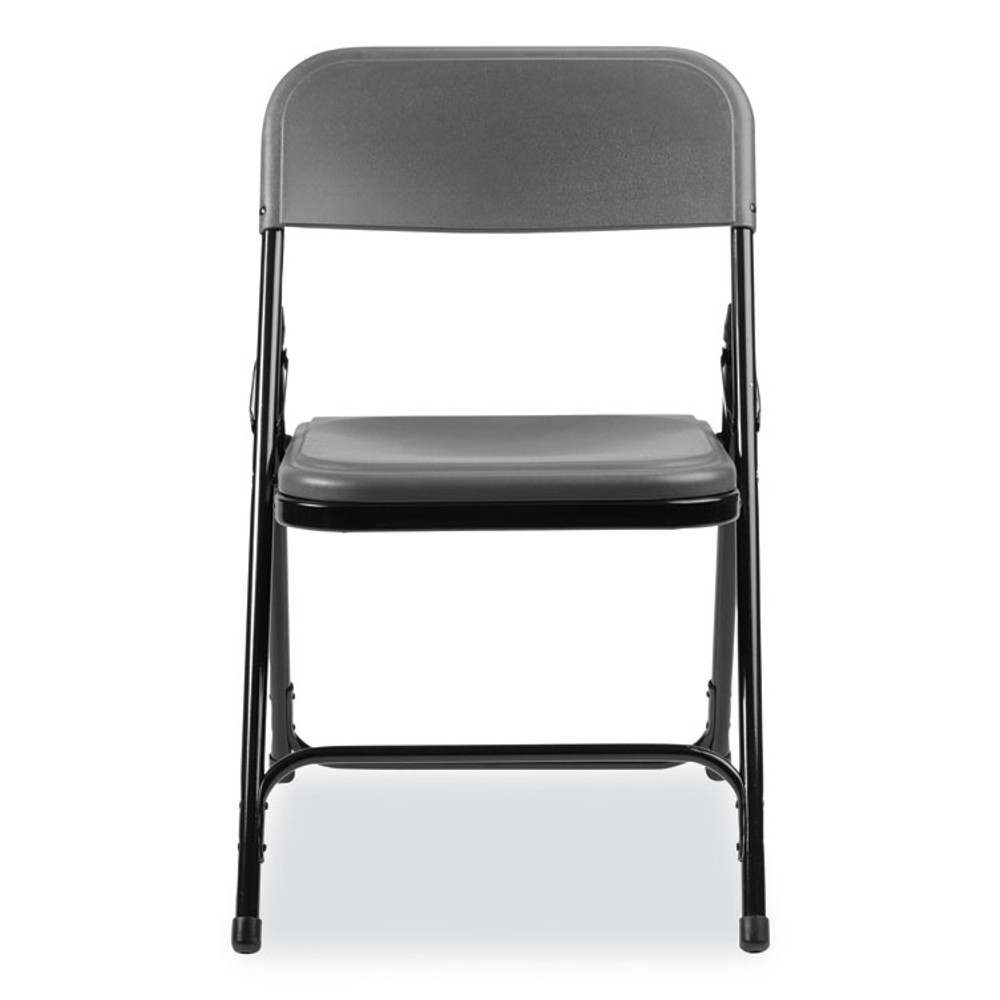 NATIONAL PUBLIC SEATING NPS® 820 800 Series Plastic Folding Chair, Supports Up to 500 lb, 18" Seat Height, Charcoal Seat, Charcoal Back, Black Base, 4/Carton