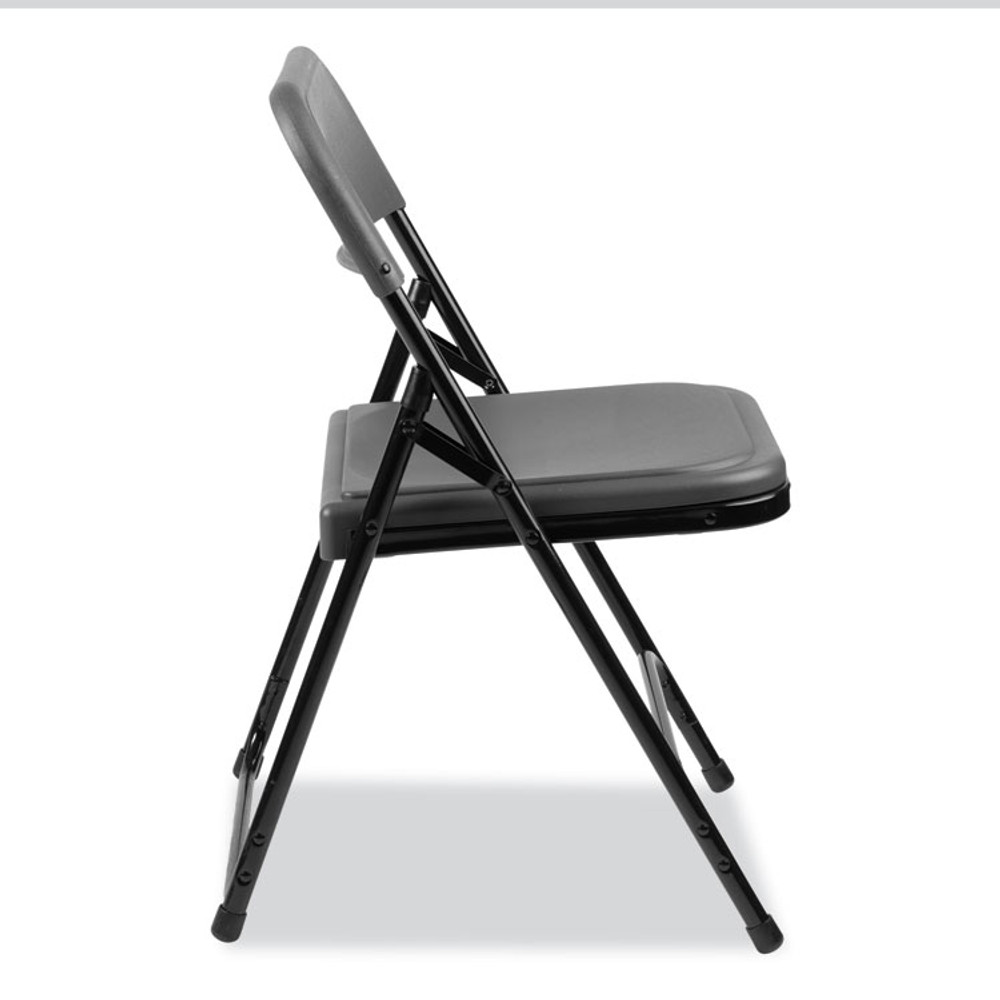 NATIONAL PUBLIC SEATING NPS® 820 800 Series Plastic Folding Chair, Supports Up to 500 lb, 18" Seat Height, Charcoal Seat, Charcoal Back, Black Base, 4/Carton