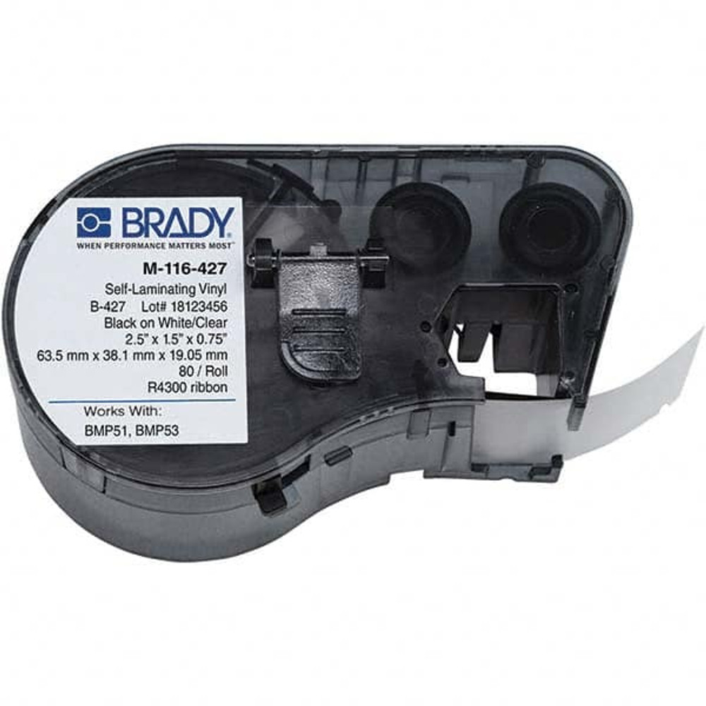 Brady 143270 Label Maker Label: Clear & White, Vinyl, 1-1/2" OAW, 80 per Roll