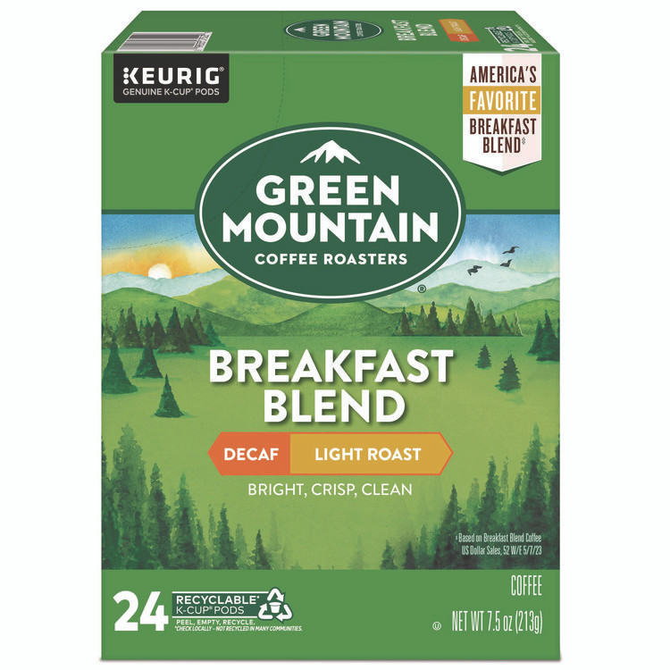 KEURIG DR PEPPER Green Mountain Coffee® 7522 Breakfast Blend Decaf Coffee K-Cups, 24/Box