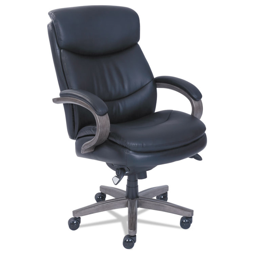 LA-Z-BOY CHAIR COMPANY 48962A Woodbury High-Back Executive Chair, Supports Up to 300 lb, 20.25" to 23.25" Seat Height, Black Seat/Back, Weathered Gray Base