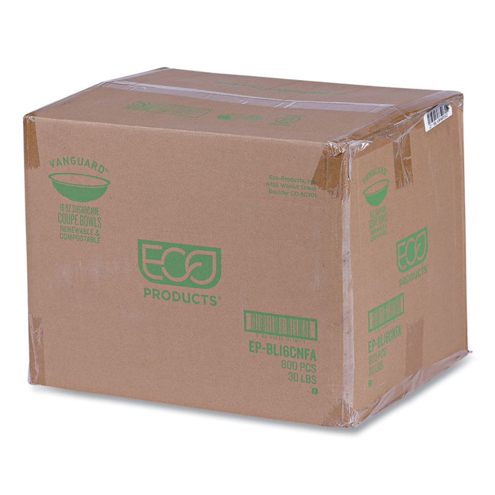 ECO-PRODUCTS,INC. EPBL16CNFA Vanguard Renewable and Compostable Sugarcane Bowls, 16 oz, White, 800/Carton