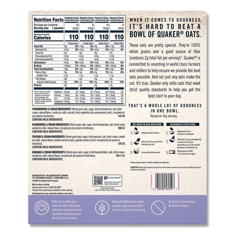 QUAKER OATS COMPANY 22001144 Instant Oatmeal, Assorted Varieties, 1.05 oz Packet, 40/Box
