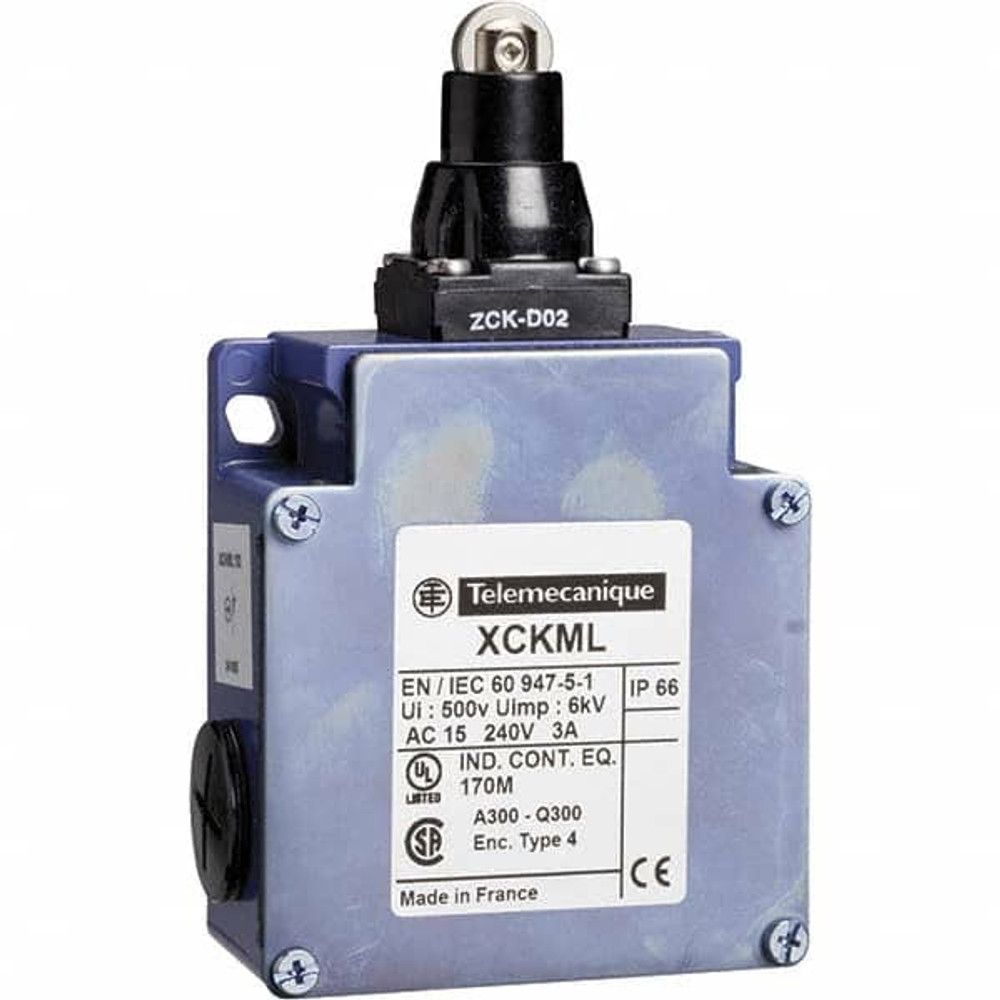 Telemecanique Sensors XCKML502 General Purpose Limit Switch: 4P, NC, Roller Plunger, Side