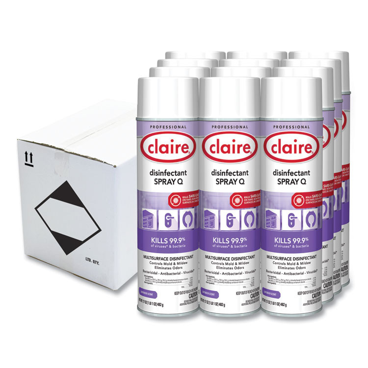 PLZ CORP Claire® 1003 Spray Q Disinfectant. Lavender Scent, 17 oz Aerosol Spray, Dozen