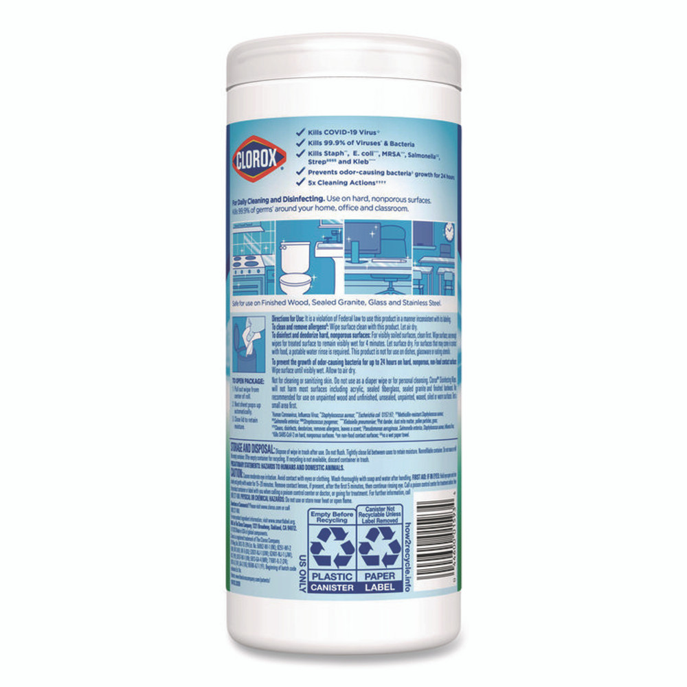 CLOROX SALES CO. 01593EA Disinfecting Wipes, Bleach Free Cleaning Wipes, 1-Ply, 7 x 8, Fresh Scent, White, 35/Canister