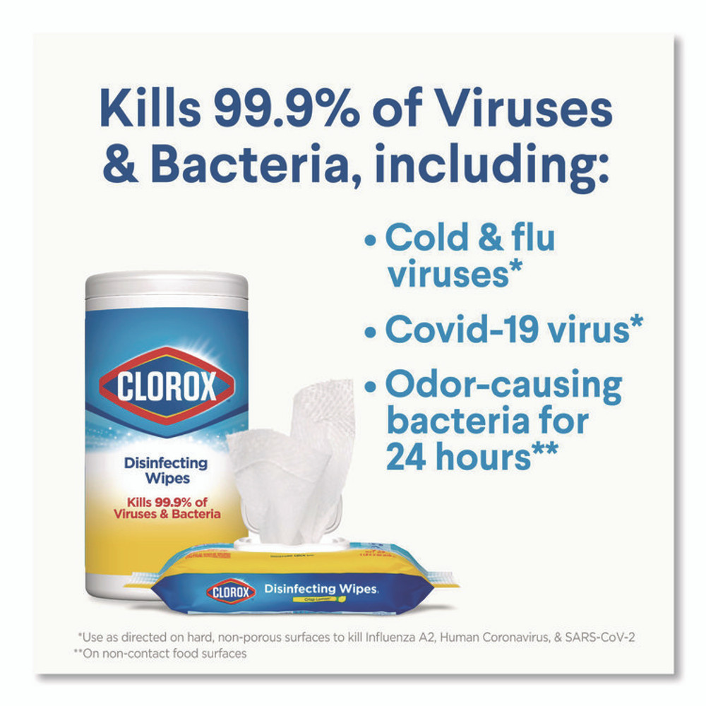 CLOROX SALES CO. 01593EA Disinfecting Wipes, Bleach Free Cleaning Wipes, 1-Ply, 7 x 8, Fresh Scent, White, 35/Canister