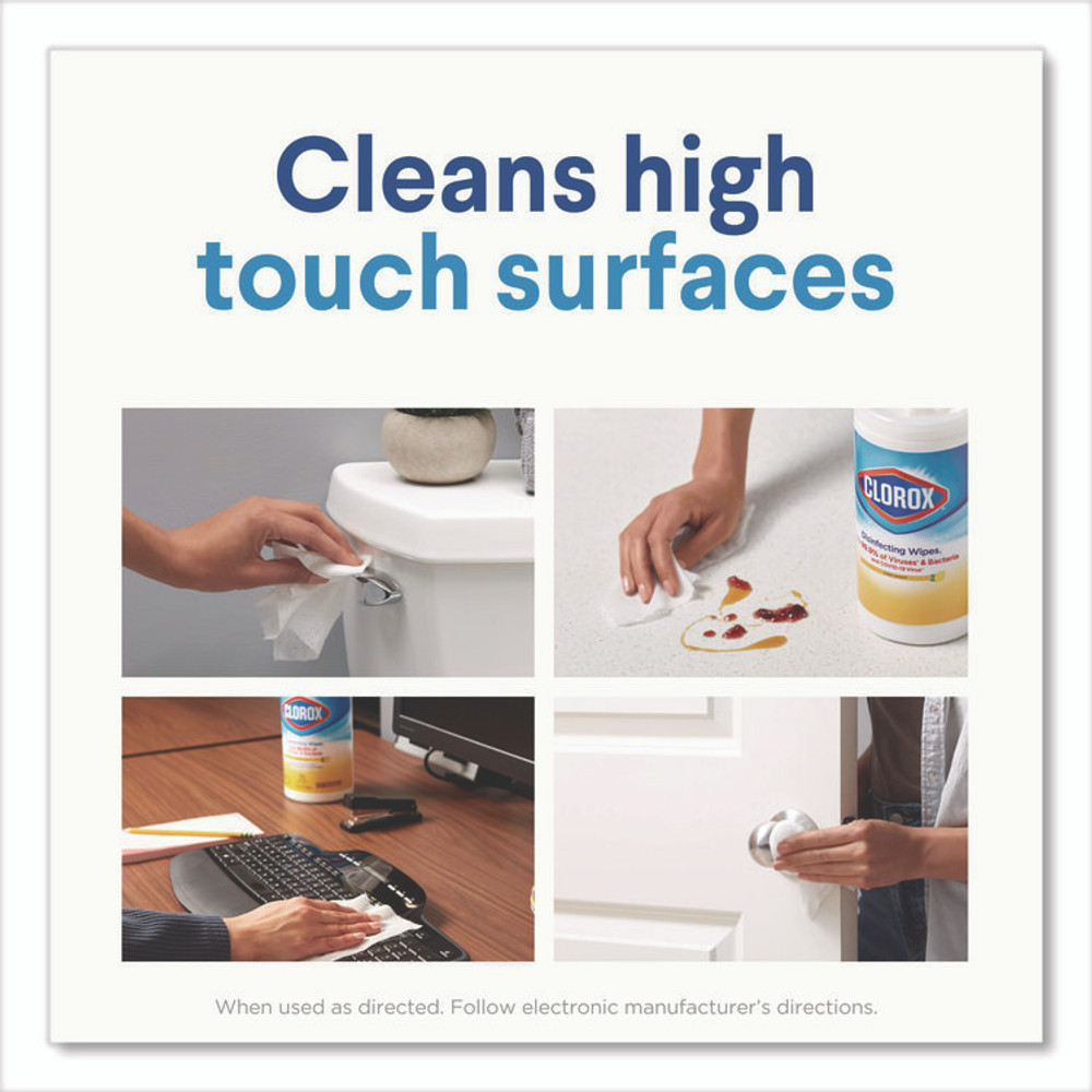 CLOROX SALES CO. 01593EA Disinfecting Wipes, Bleach Free Cleaning Wipes, 1-Ply, 7 x 8, Fresh Scent, White, 35/Canister