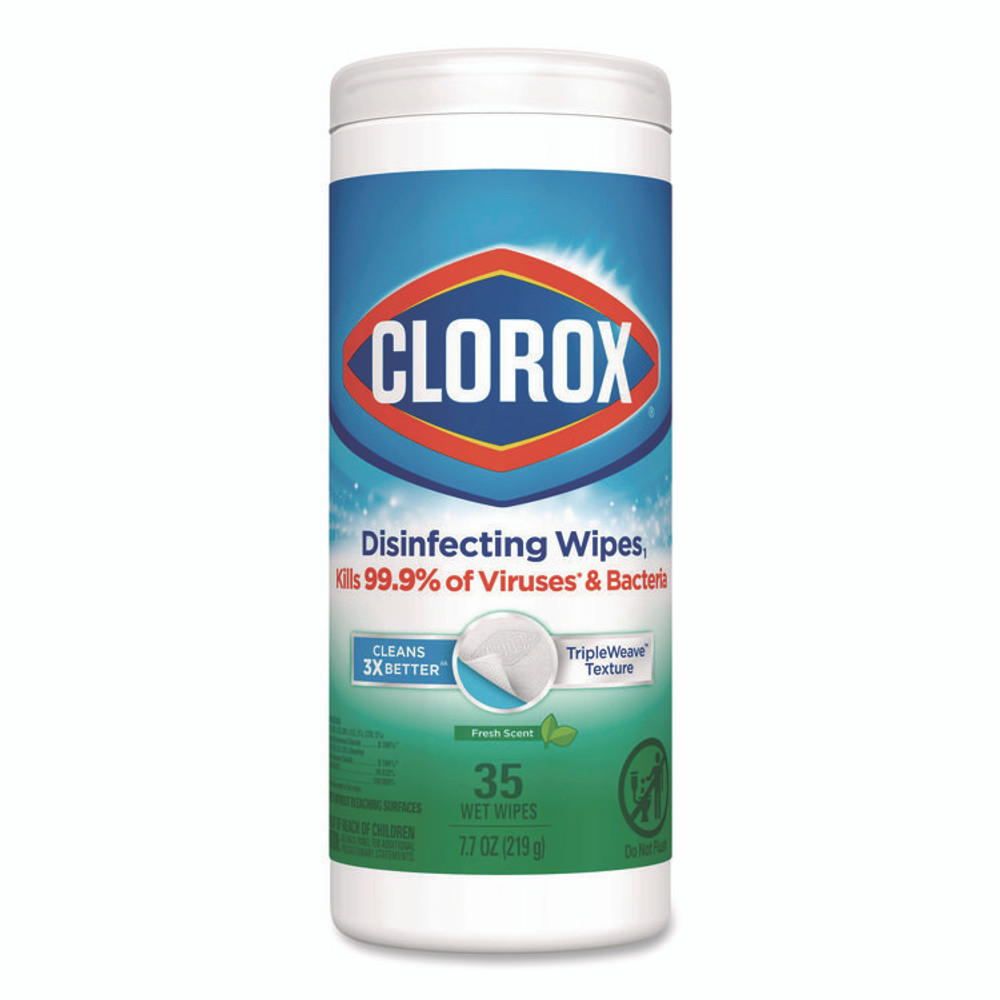 CLOROX SALES CO. 01593EA Disinfecting Wipes, Bleach Free Cleaning Wipes, 1-Ply, 7 x 8, Fresh Scent, White, 35/Canister