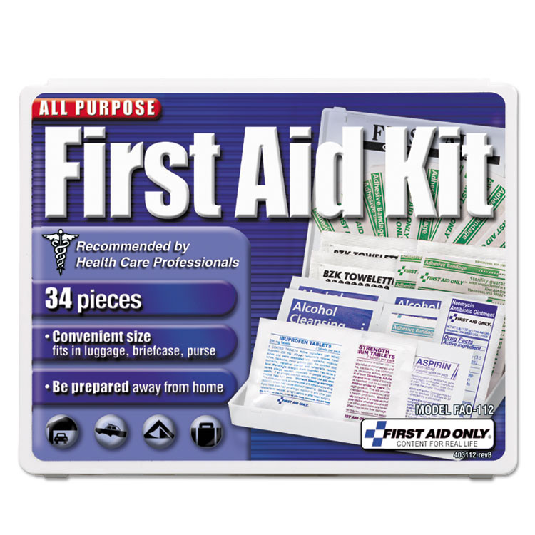 FIRST AID ONLY, INC. 112 All-Purpose First Aid Kit, 34 Pieces, 3.74 x 4.75, 34 Pieces, Plastic Case