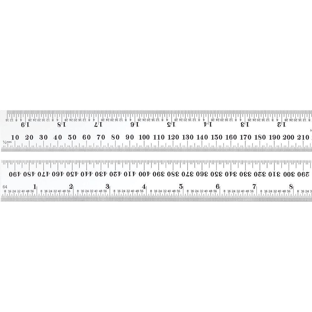 Starrett 52636 Steel Rule: 19-1/2" OAL, English & Metric Graduation, Rigid, 1.1417" OAW