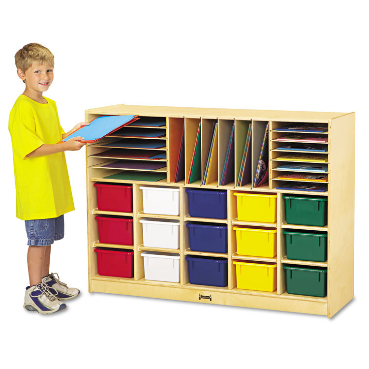 JONTI-CRAFT, INC. 0416JC Sectional Mobile Cubbie with Assorted-Color Cubbie-Trays, 48" x 15" x 35.5", Birch