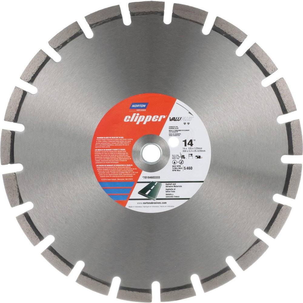 Norton 70184603333 Wet & Dry Cut Saw Blade: 14" Dia, 1" Arbor Hole, 0.11" Kerf Width, 20 Teeth