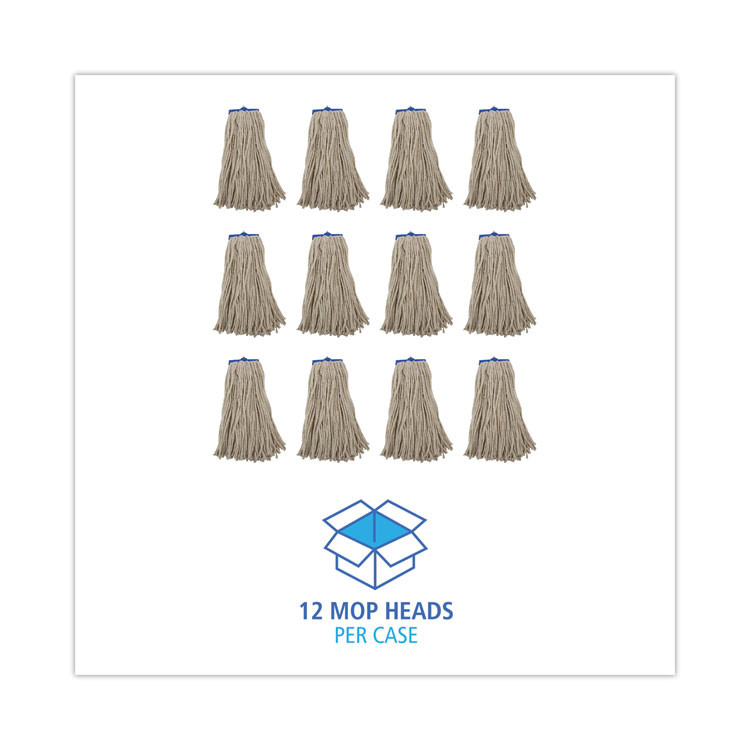 BOARDWALK 716CCT Cut-End Lie-Flat Wet Mop Head, Cotton, 16 oz, White, 12/Carton