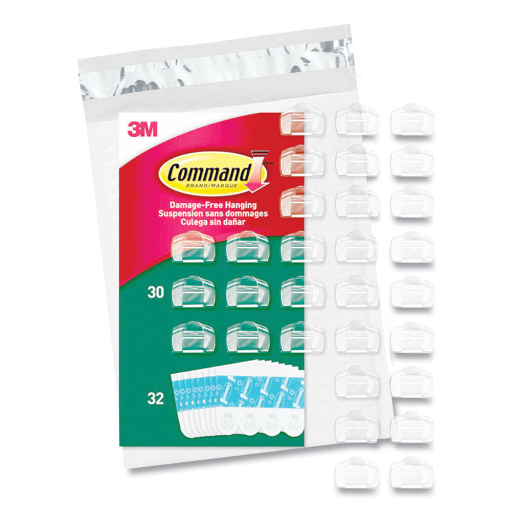 3M/COMMERCIAL TAPE DIV. Command™ 17017CLRAW30 All Weather Hooks and Strips, Small, Plastic, Clear, 0.5 lb Capacity, 30 Clips and 32 Strips/Pack