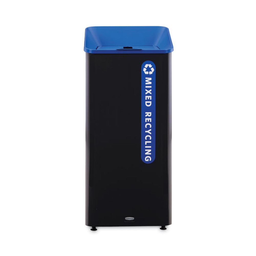 RUBBERMAID COMMERCIAL PROD. 2078980 Sustain Decorative Refuse with Recycling Lid, 23 gal, Metal/Plastic, Black/Blue